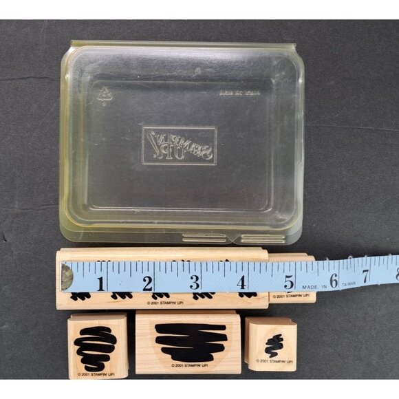 Vintage Stampin Up Set Of 5 Squiggle Pattern Rubber Stamps Storage Case Clean - Picture 6 of 6